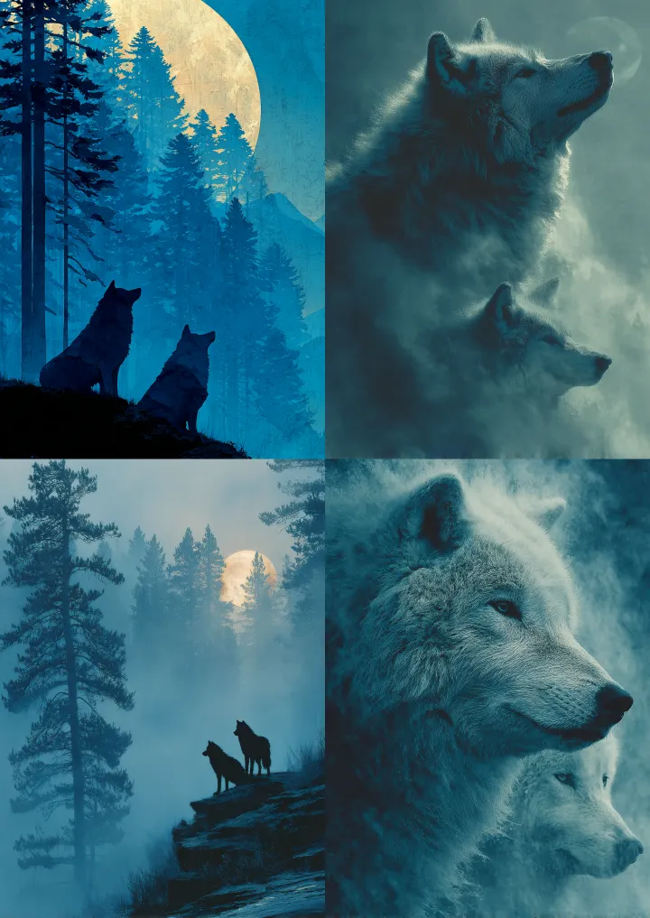 An ancient wolf ancestor howling at a primordial m