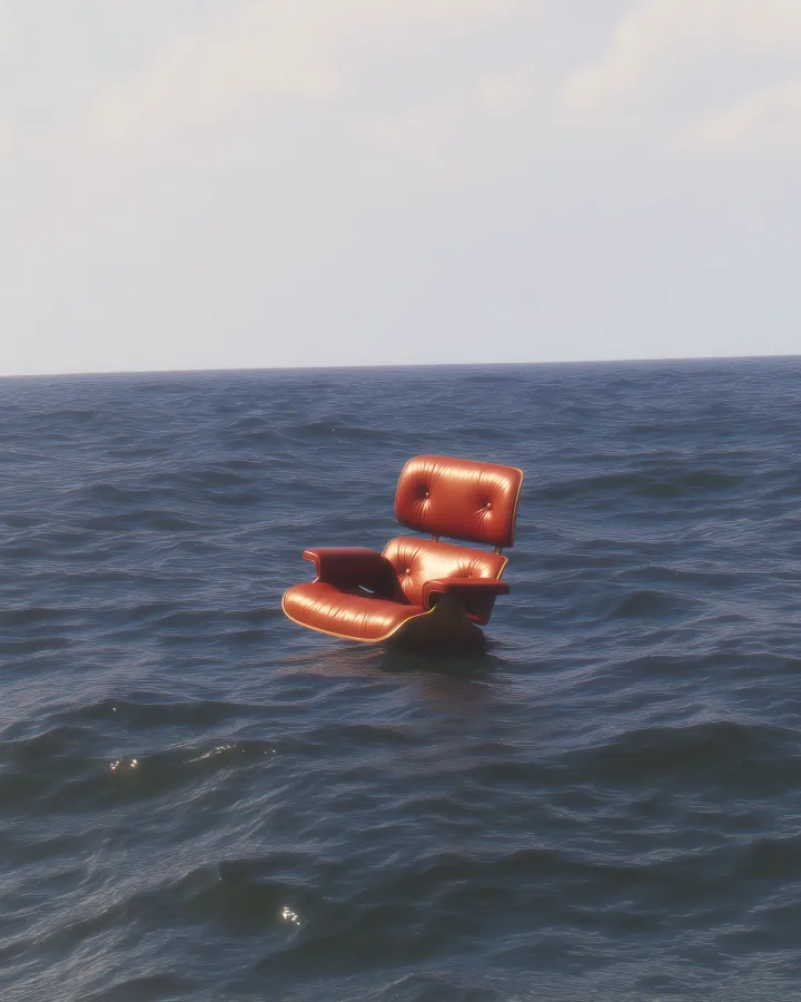 Eames lounge chair floating in the middle of the s