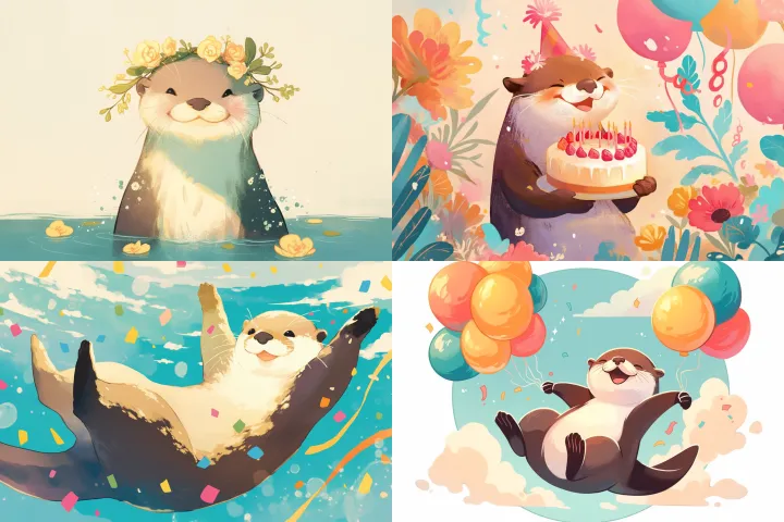 cute otter birthday invitation --ar 3 :2 --niji 6