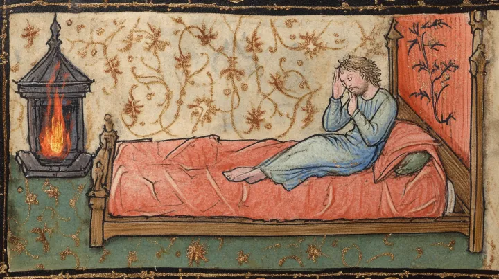 Medieval illuminated manuscript scene depicting ma