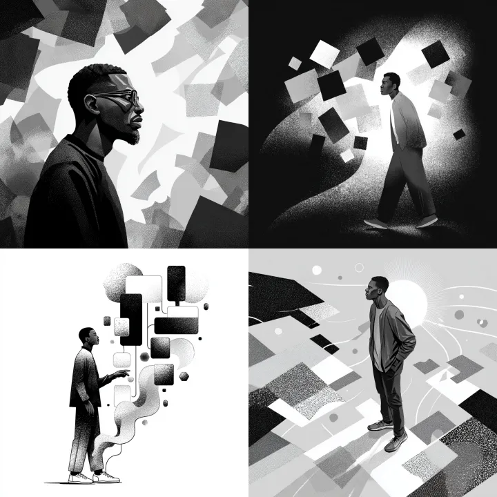 black and white metaphorical illustration, African