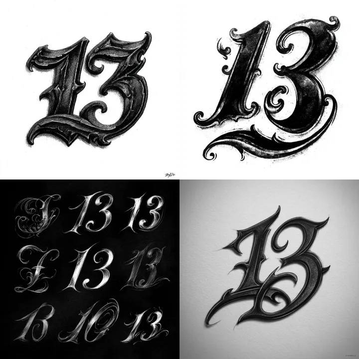 create custom dark lettering style numbers "13" , 