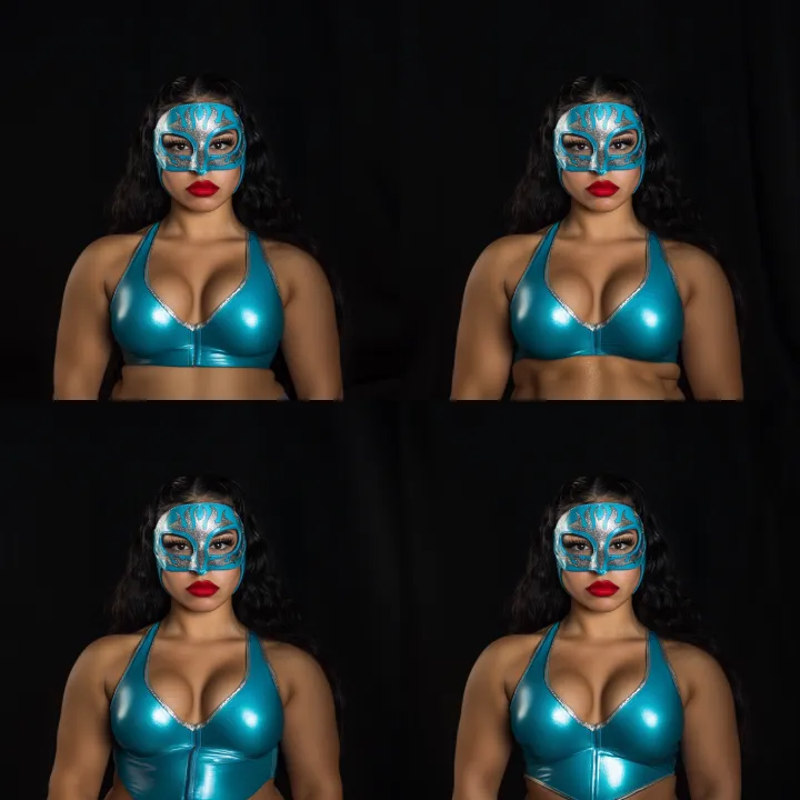 thick latina woman , baby blue mask with sliver fl