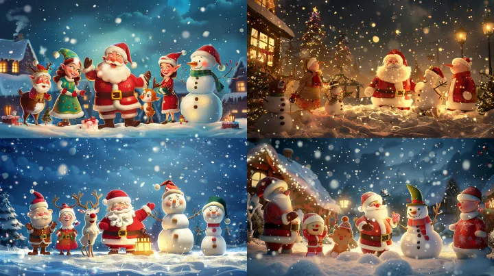 Santa Claus with Mrs. Claus, one reindeer, a cheer