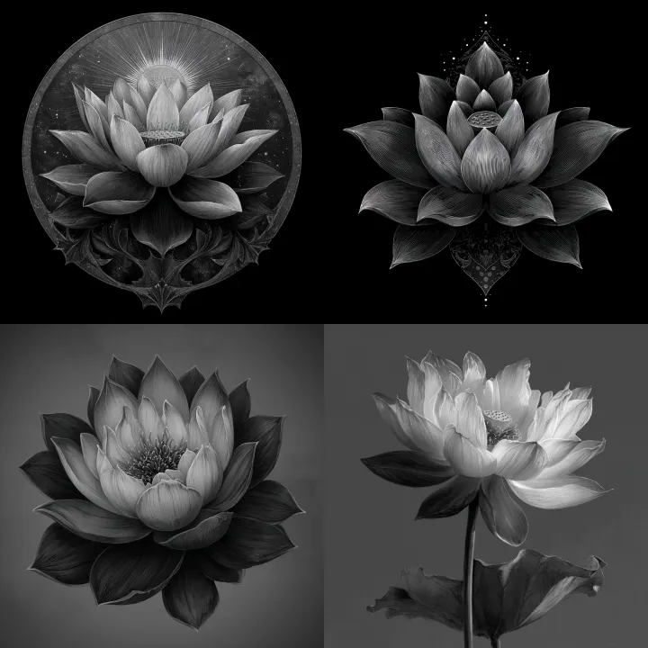 lotus flower design,spiritual in nature, black and