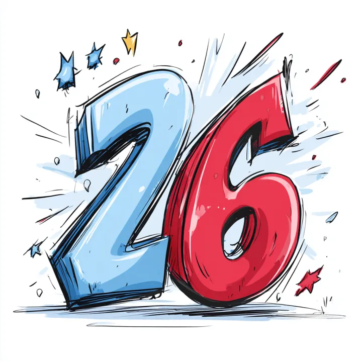 "26" bold comic-style number, simple and clean, pl