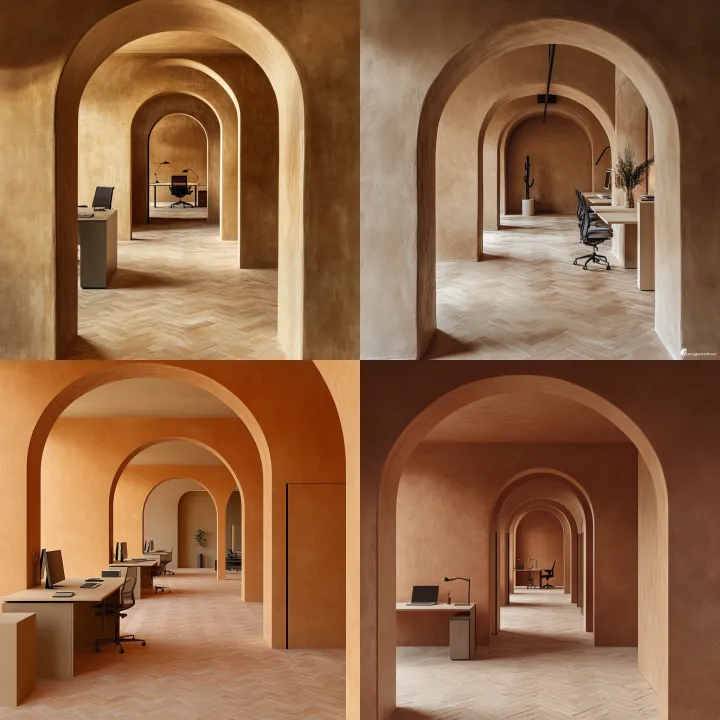 Alternative office design . archways and warm clay