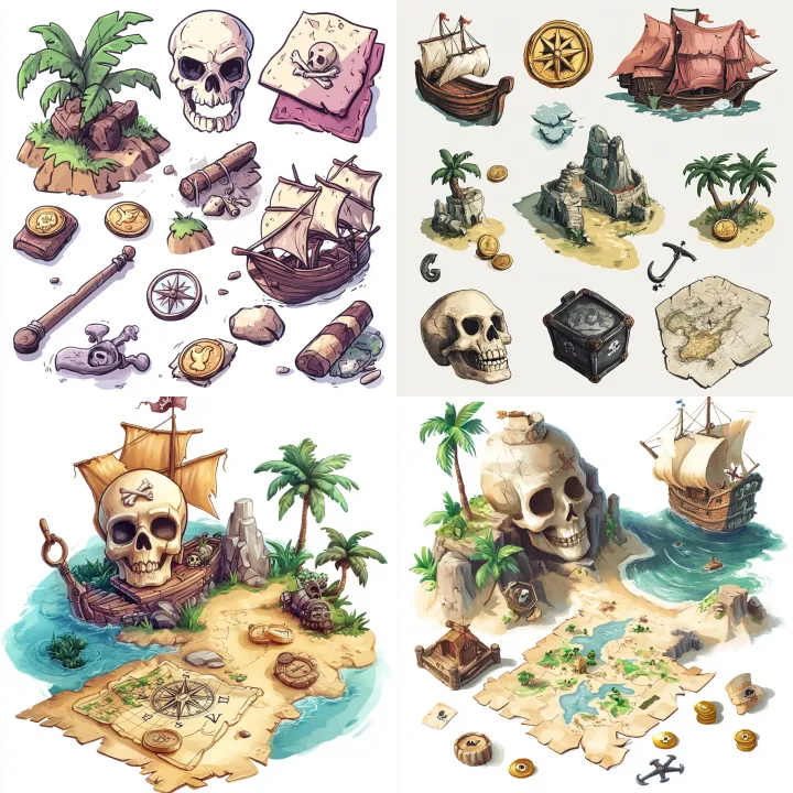 create a pirate themed kit , skull , pirate hat , 