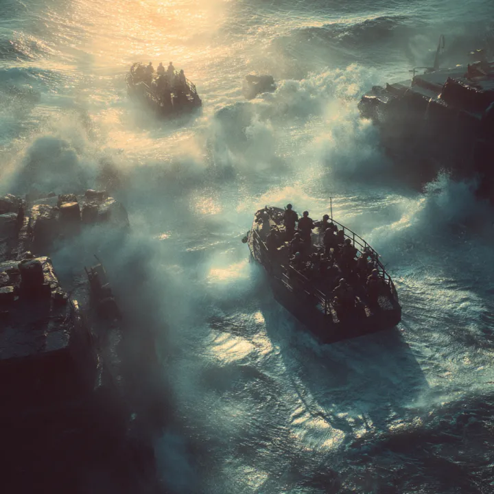 infantry military assault with troop water transpo