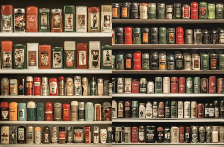 a supermarket shelf filled with colorful deodorant