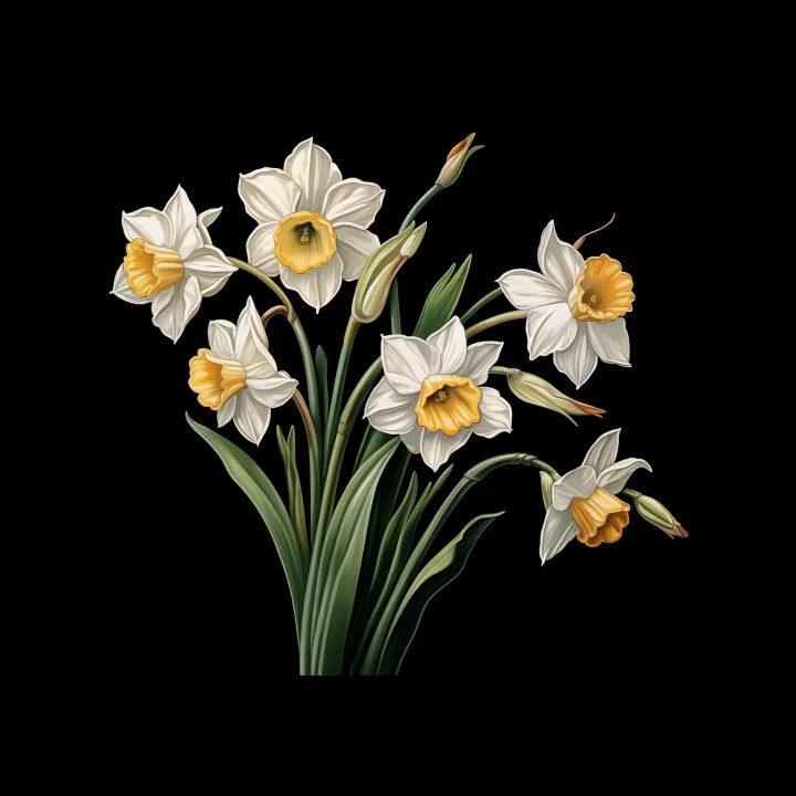 a group of white Daffodil 水仙 drawing illustration,