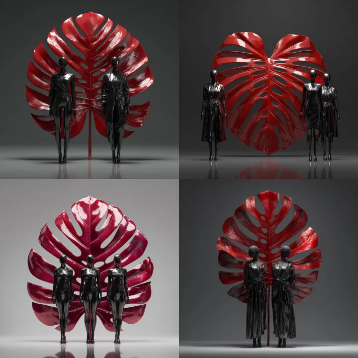 3d render of a metallic red monstera leaf in the m