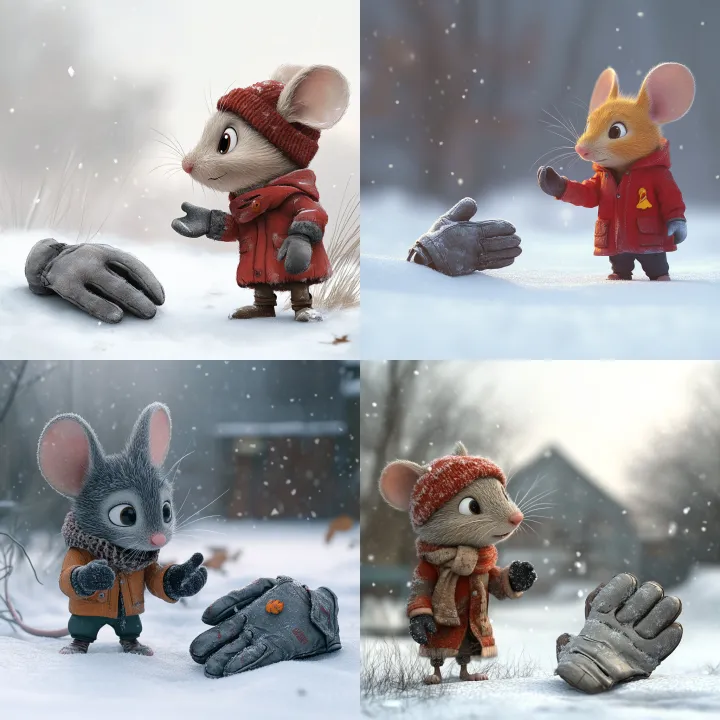 boy mouse dressed in winter clothes looking at a g