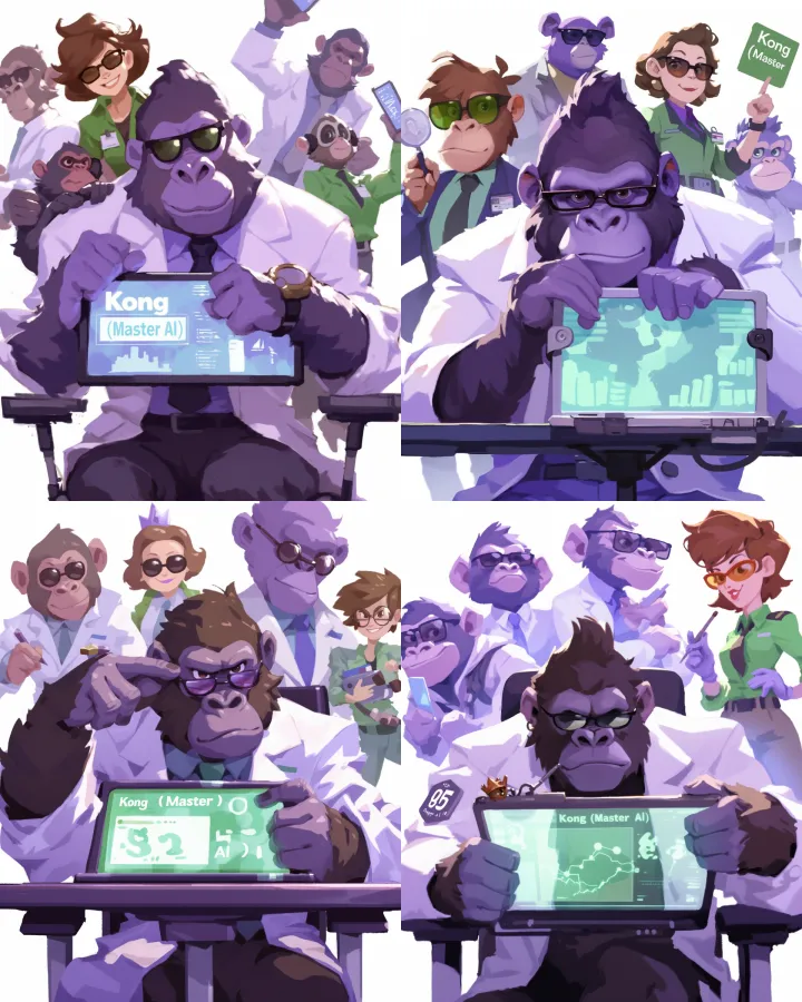 a powerful, wise gorilla CEO AI character named "K