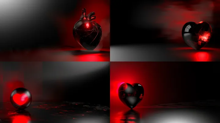 3D render of heart with glowing red light on black