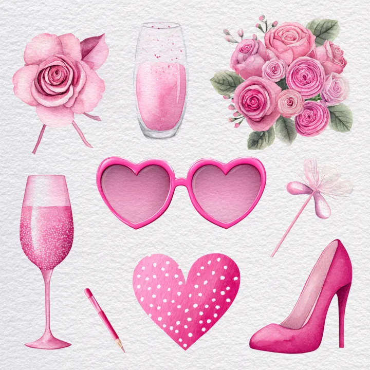 6 watercolor clip art designs for pink bachelorett