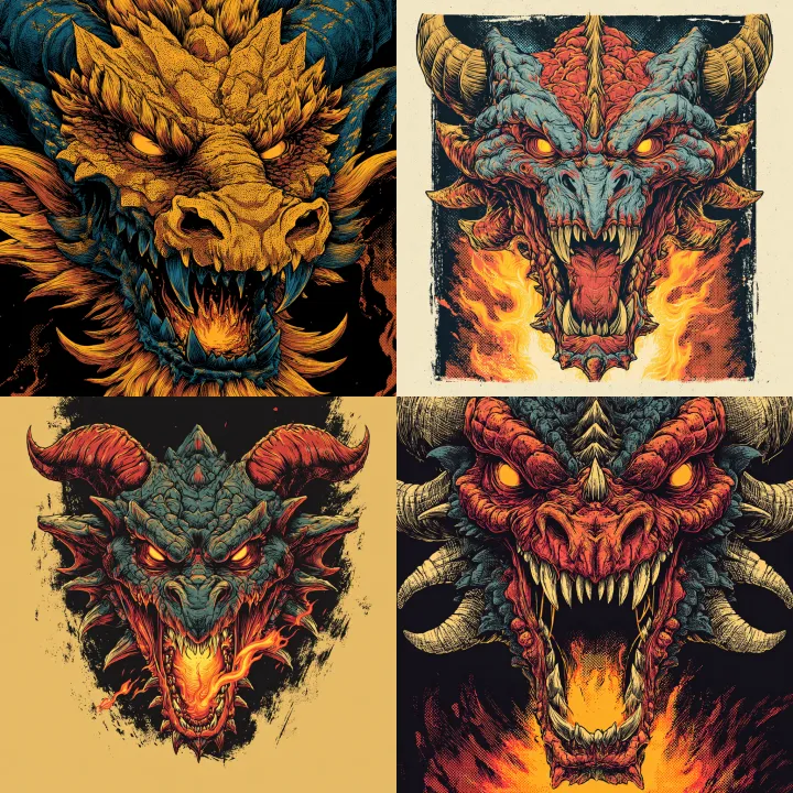 Fierce dragon headshot, glowing amber eyes, massiv