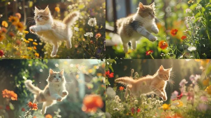 A lively and cute little cat , with a fluffy white