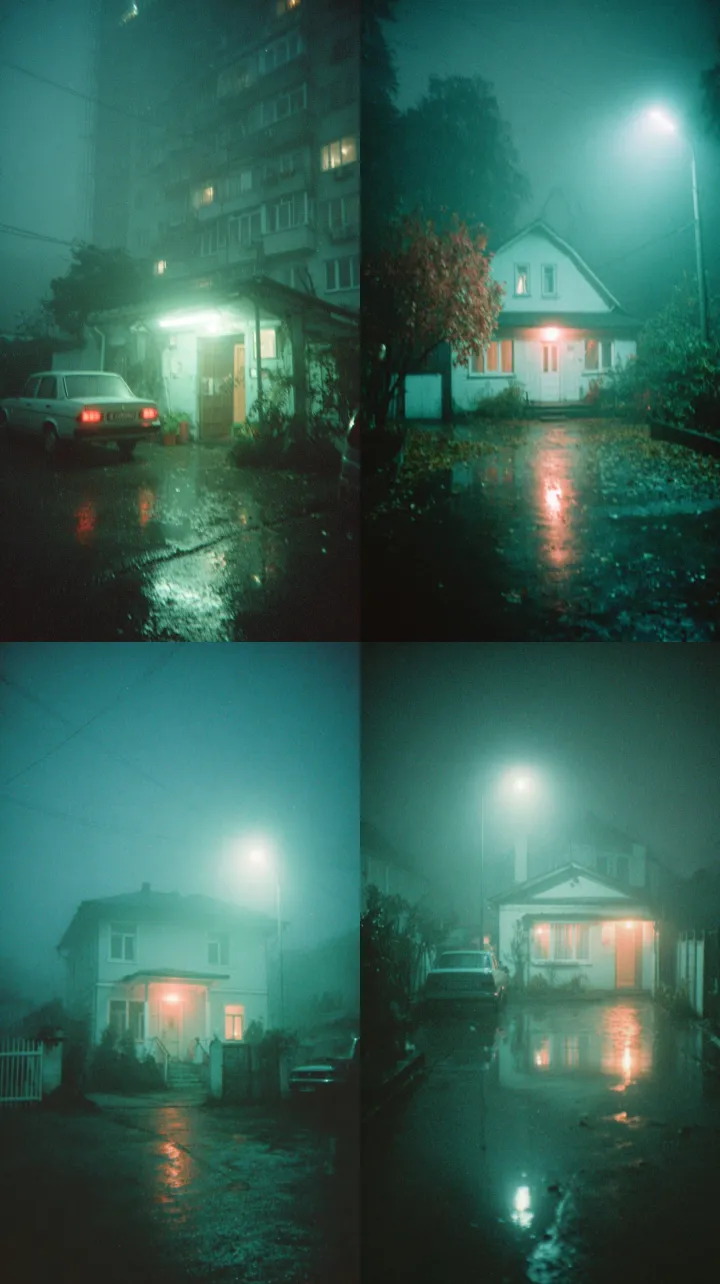 USSR house of horrors, fog, Kodak Kodachrome, soft
