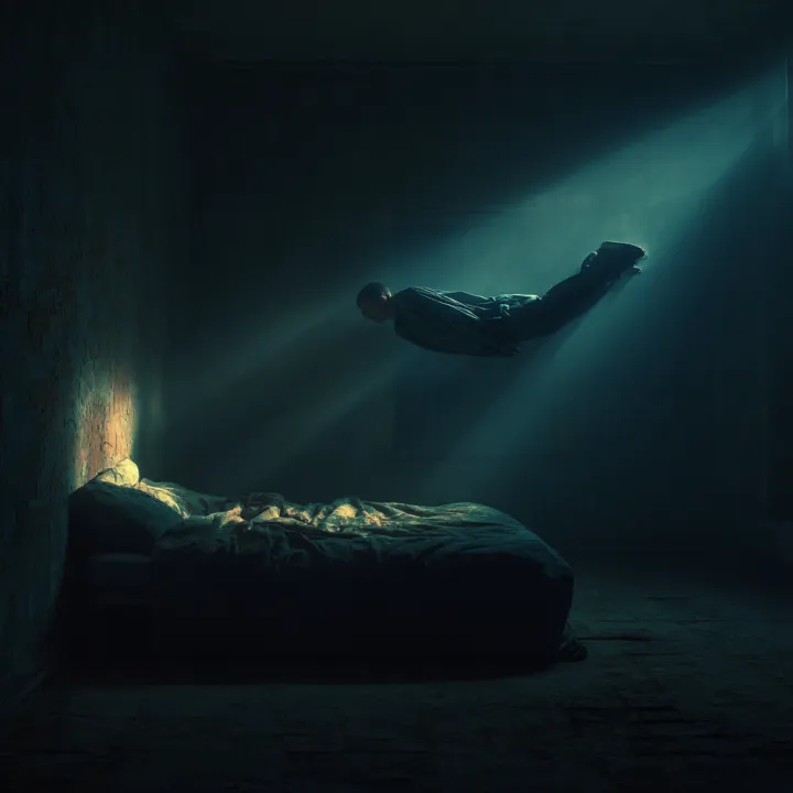 somebodys soul flying over their body in their bed