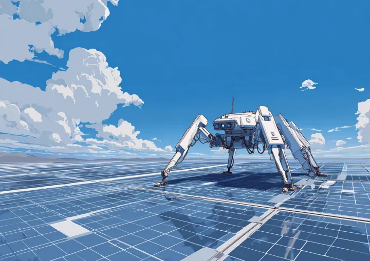 happy minimalistic robot cleaning vast arrays of f