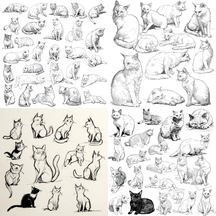 line drawings of cats in multiple positions as man