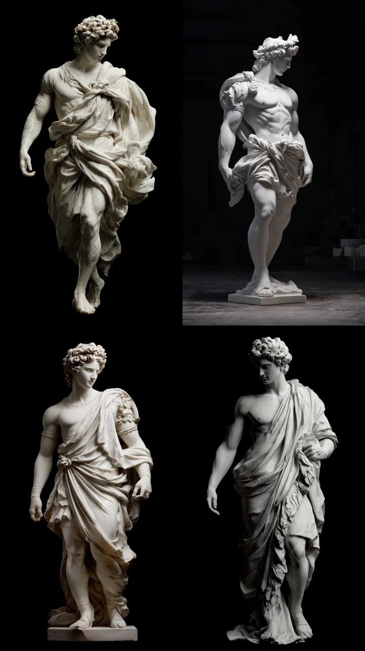 create a marble statue of God Apollo head in profi