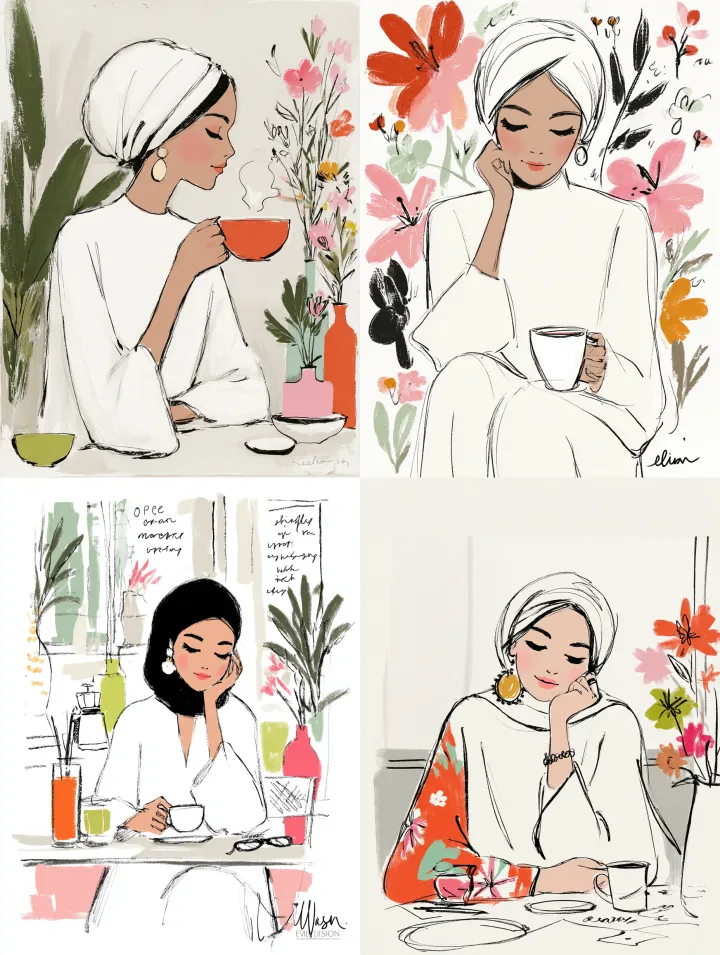Elegant sketchnote capturing a lady wearing hijab 