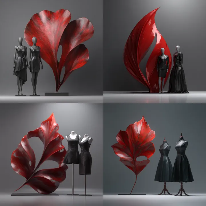 3d render of a glossy, metallic red leaf with a cu