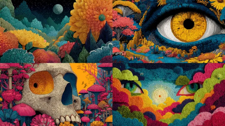 psychedelic poster --raw --stylize 1000 --exp 1 --