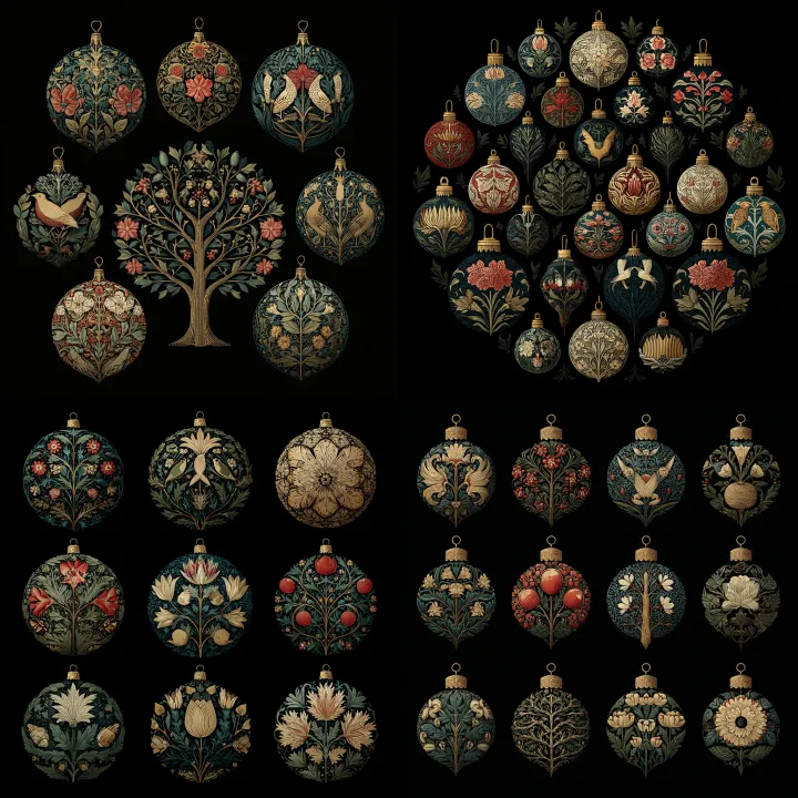 vintage Christmas tree baubles by William Morris -