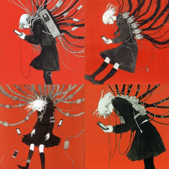 black + red + grey color palette, 90s anime-style 