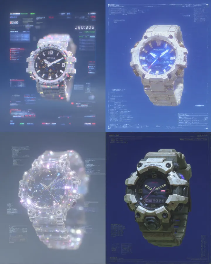 a cyberpunk watch floating on a blue background #0