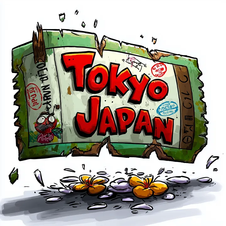 Cartoon style illustration of a ticket to Japan ag