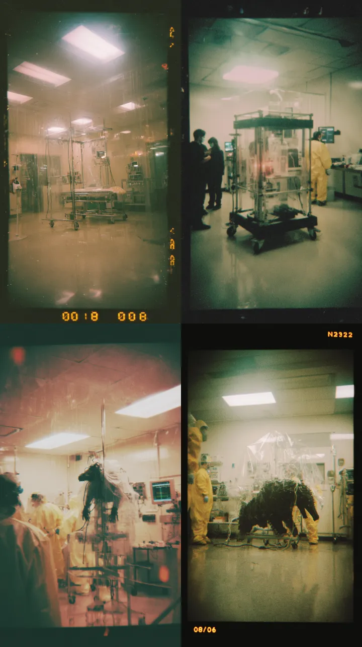 Ultra-realistic laboratory scene, a grotesque huma