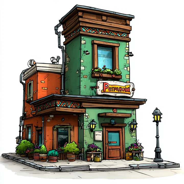 Cartoon style illustration of a Russian restaurant