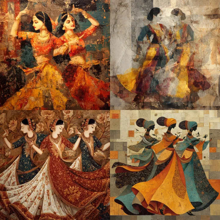 Old Indian Mughal lady dancers in mahal
