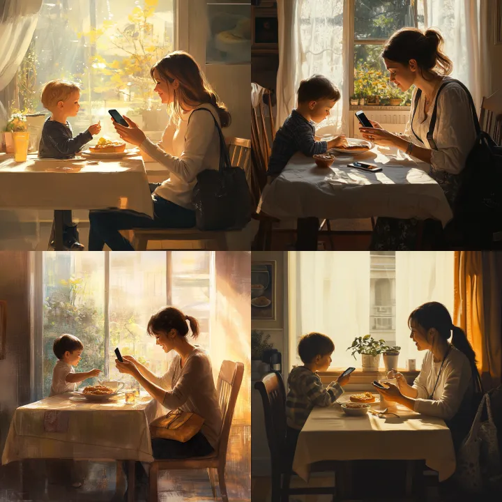 My wife is feeding her son at the table at home. A