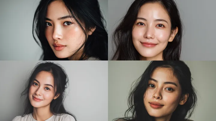 9w A beautiful Asian woman with black hair, big ey