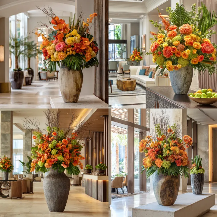luxury resort lobby floral arrangement in a sculpt