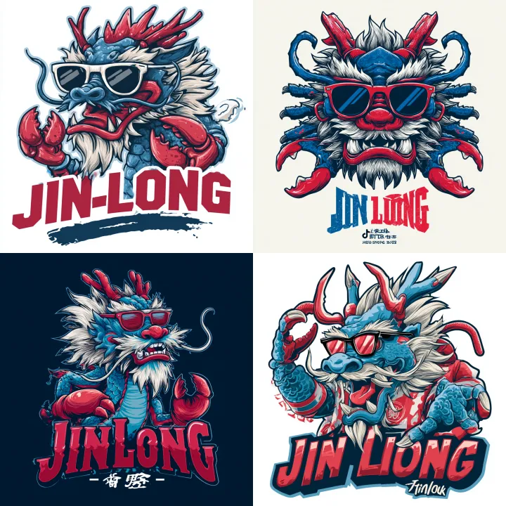logo for "Jin Lhong" a cool Chinese dragon wearing