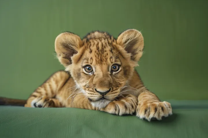 lion cub laying with legs upfront, real colors, ul