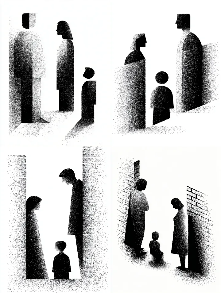 A symbolic black and white cartoon-style illustrat