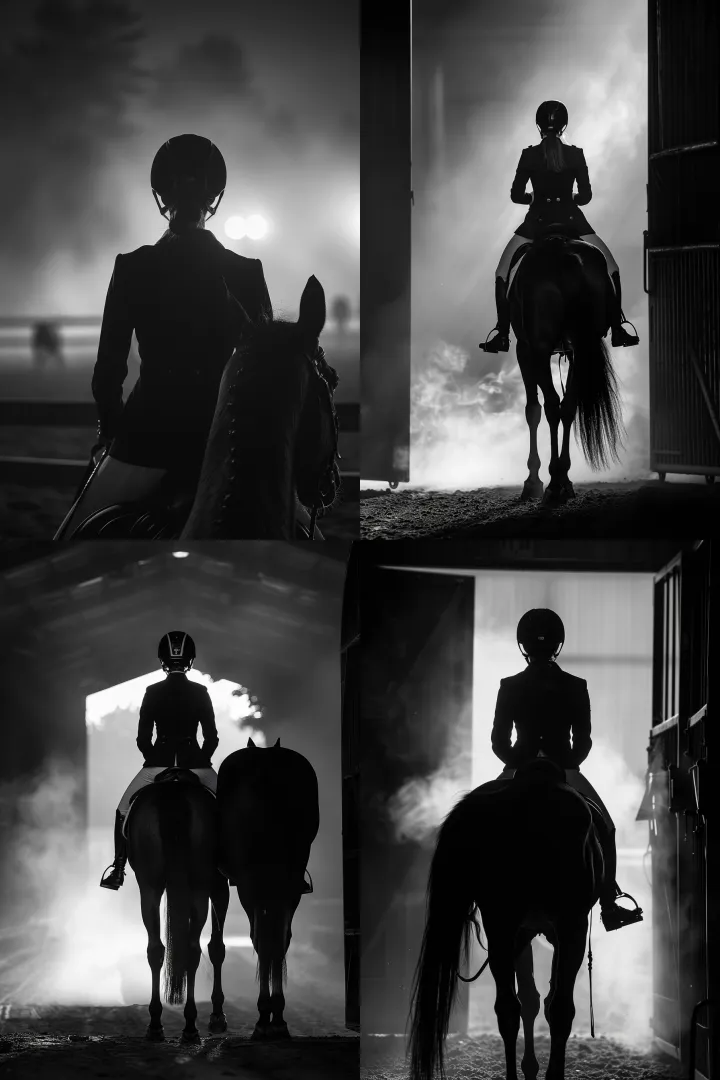 Cinematic black and white scene, dark silhouette o