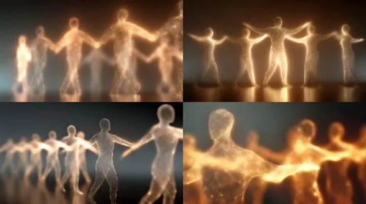 abstract data network forming the shape of human s