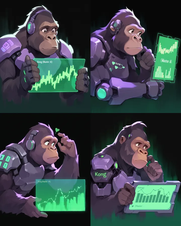 a powerful, wise gorilla CEO AI character named "K