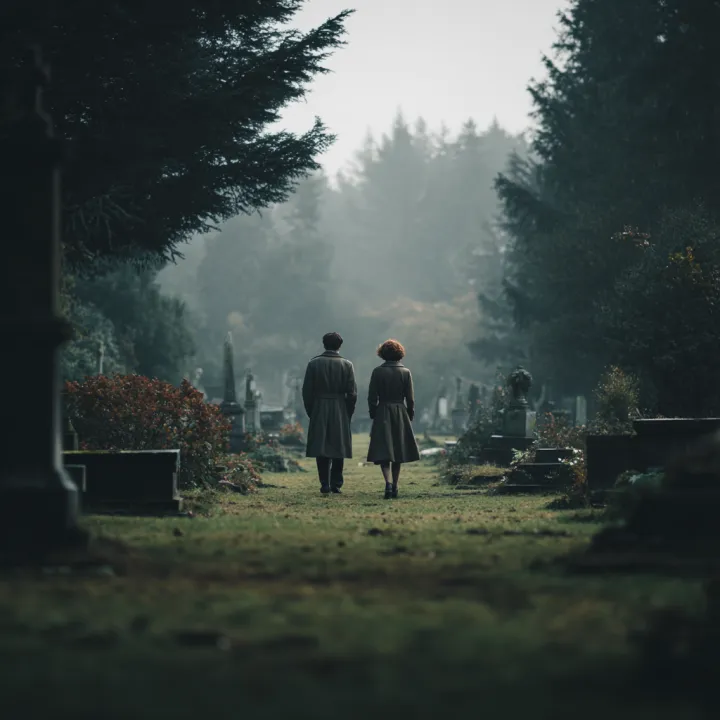 a grey couple, man and woman in grey coats on a gr