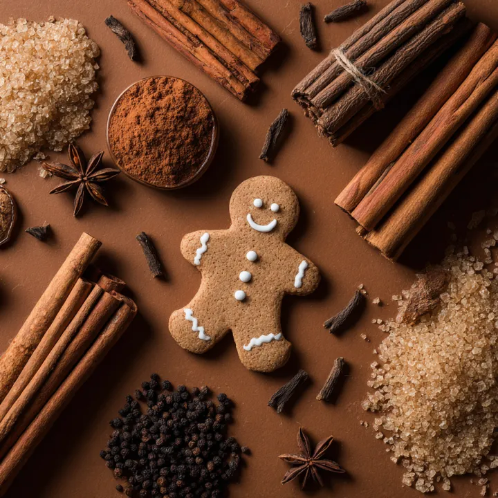 a flatlay photograph with a warm brown background 
