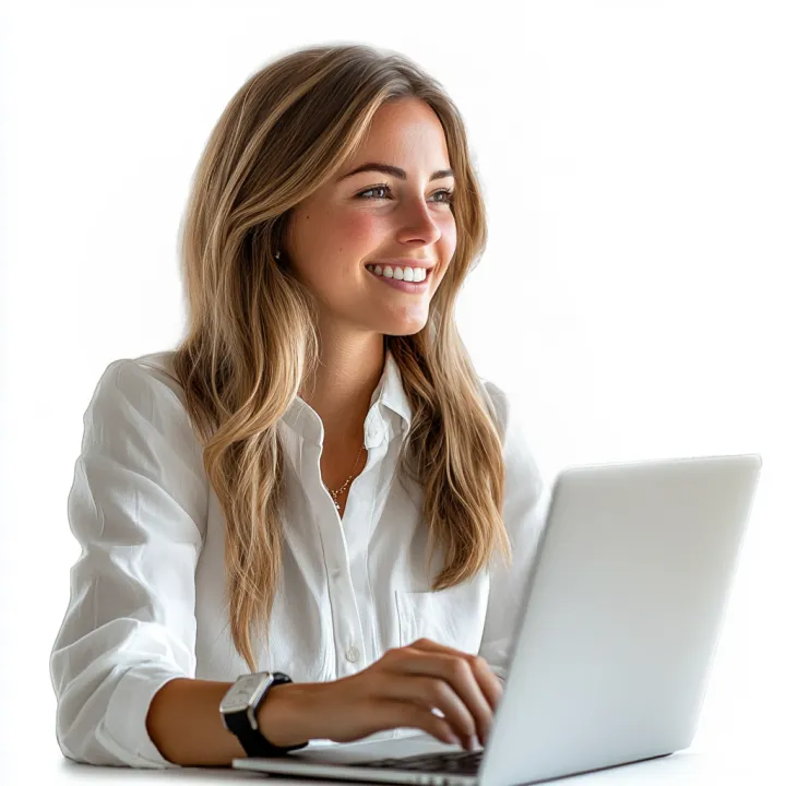 smiling female consultant from norway with white c