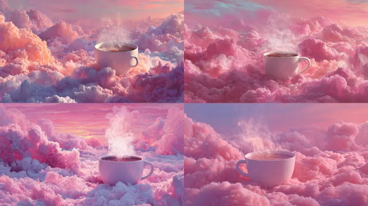 a pink fantasy cloudscape, central composition of 